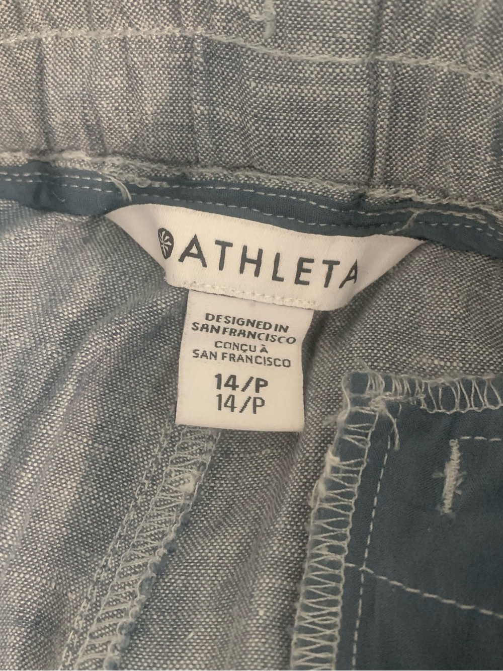 Athleta Cabo Linen Jogger Light Blue Pants Drawstring Waist Women's 14 P Petite - Picture 8 of 10